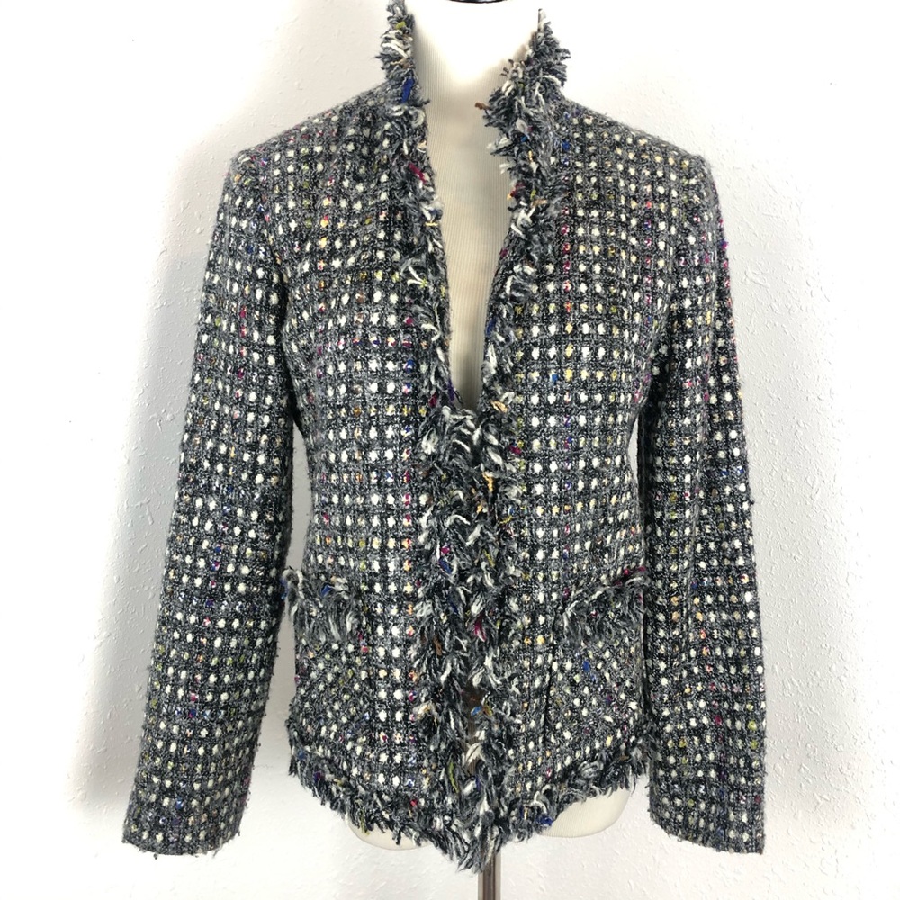 Chico’s Tweed Blazer Fringe Trim Jacket